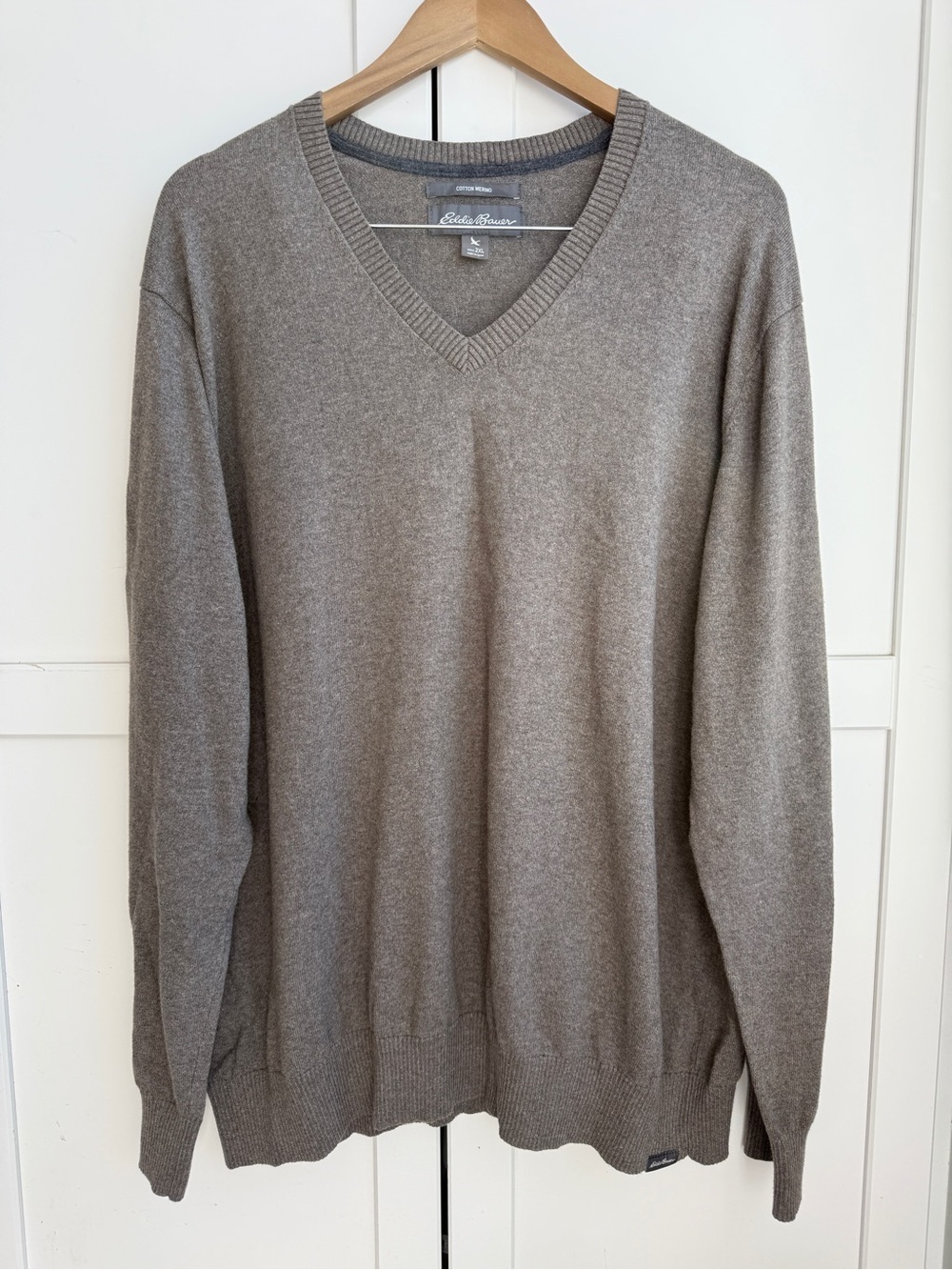 Eddie Bauer Men’s Cotton Merino V-Neck Sweater 2XL Brown Grandpacore Old Money